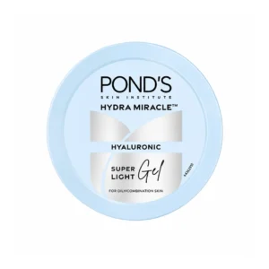 POND'S Hydra Miracle Hyaluronic Super Light Gel Experience weightless hydration with POND'S Hydra Miracle Super Light Gel. This non-sticky moisturizer is enriched with Hyaluronic Acid and Vitamin E for a fresh, glowing complexion. Features • Ultra-lightweight gel formula • Infused with moisture-locking Hyaluronic Acid • Enriched with antioxidant Vitamin E • Non-greasy and quick-absorbing texture • Suitable for all skin types and seasons Benefits • Provides intense 24-hour hydration • Restores skin's natural moisture balance • Leaves skin feeling soft, smooth, and supple • Gives a healthy, water-fresh glow without the shine • Protects skin from environmental dryness How to Use • Cleanse your face with a mild face wash • Take a small amount of the gel on your fingertips • Dot the gel across your forehead, cheeks, and neck • Gently massage in upward circular motions until fully absorbed • Use daily every morning and night for optimal results Description POND'S Hydra Miracle Hyaluronic Super Light Gel is designed for those who desire deep hydration without a heavy feel. The innovative gel-to-water formula melts instantly upon contact with the skin. It is powered by Hyaluronic Acid which acts like a sponge to retain moisture. Vitamin E helps to nourish the skin barrier and provides a smooth finish. This moisturizer is perfect for oily and combination skin due to its non-oily finish. It keeps your skin looking refreshed and hydrated throughout the day regardless of the weather. Ingredients Water, Dimethicone, Glycerin, Butylene Glycol, Ammonium Acryloyldimethyltaurate/VP Copolymer, Niacinamide, Phenoxyethanol, Ammonium Acryloyldimethyltaurate/Beheneth-25 Methacrylate Crosspolymer, Fragrance, Sodium PCA, Disodium EDTA, Stearic Acid, Tocopheryl Acetate, Sodium Hyaluronate, Pentylene Glycol, Sodium Acetylated Hyaluronate, Sodium Hyaluronate Crosspolymer, Hydrolyzed Sodium Hyaluronate Keep your skin hydrated and glowing with POND'S Hydra Miracle Hyaluronic Super Light Gel. A non-sticky, lightweight moisturizer with Vitamin E and Hyaluronic Acid. Ponds Super Light Gel, Hyaluronic Acid Moisturizer, lightweight face gel, Vitamin E skincare, non-sticky moisturizer, daily hydration, water fresh glow