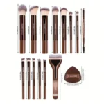 MAANGE 14pcs Brushes + 2pcs Air Cushion Puffs with Makeup Bag Set - Coffee