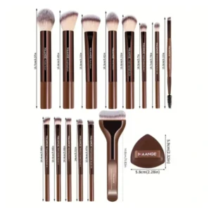 MAANGE 14pcs Brushes + 2pcs Air Cushion Puffs with Makeup Bag Set - Coffee